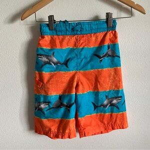 Kids Boys Orange and Blue Shark Swim Trunks Medium 8